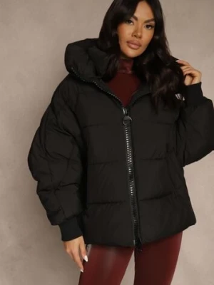Czarna Oversizowa Kurtka Puffer z Kaputrem Mevenassa