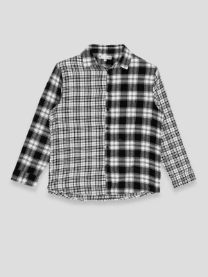 Czarna patchworkowa koszula z długim rękawem Reporter