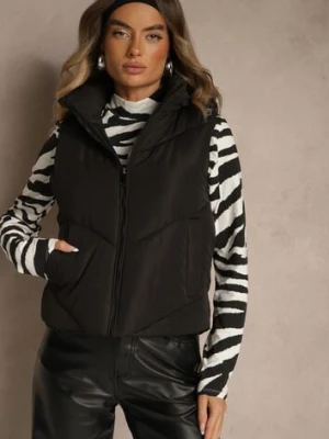 Czarna Pikowana Kamizelka Casual z Kapturem Olanissa j.style