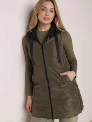 Czarna Pikowana Kamizelka Dwustronna z Kapturem i Sznurkami Leorani swest