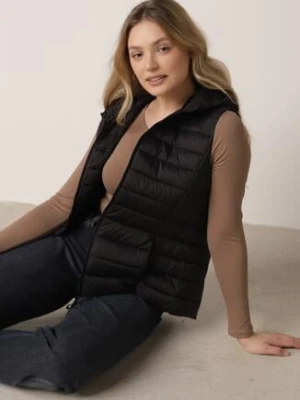 Czarna Pikowana Kamizelka Przejściowa z Kapturem Neanissa