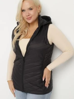 Czarna Pikowana Kamizelka Taliowana z Odpinanym Kapturem Delionis j.style