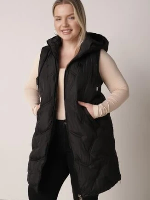Czarna Pikowana Kamizelka z Kapturem i Kieszeniami Esarivie swest