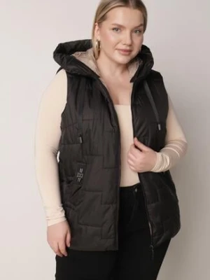 Czarna Pikowana Kamizelka z Kapturem i Sznurkami Imvila swest