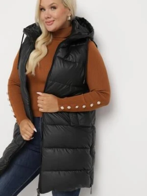 Czarna Pikowana Kamizelka z Kapturem na Suwak i Napy Timella swest