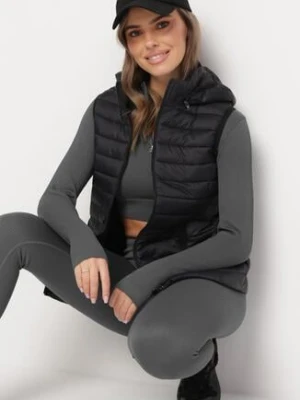 Czarna Pikowana Kamizelka z Kieszeniami na Suwaki i Kapturem Lunevc ambitionfly