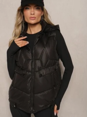 Czarna Pikowana Kamizelka z Troczkami i Odpinanym Kapturem Arrelarra swest