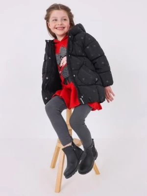 Czarna pikowana kurtka dziewczęca zimowa w serduszka Mayoral
