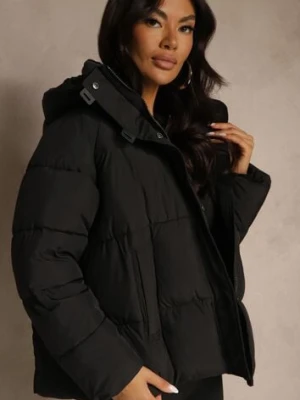 Czarna Pikowana Kurtka o Fasonie Oversize z Kapturem Galadea swest