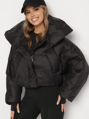 Czarna Pikowana Kurtka o Nietoperzowym Kroju z Szerokim Kołnierzem Neandria ann gissy