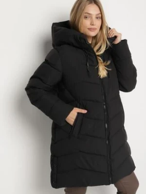Czarna Pikowana Kurtka o Prostym Kroju z Wysokim Kołnierzem i Kapturem Zenive romee's