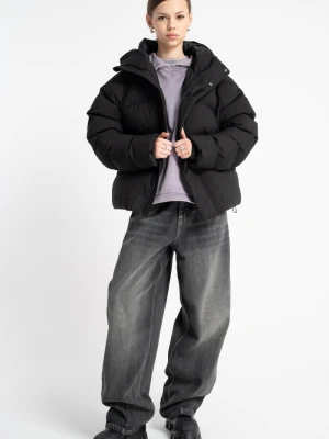 Czarna pikowana kurtka ocieplana z kapturem Reporter
