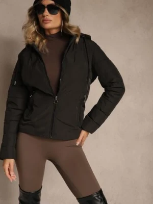 Czarna Pikowana Kurtka Przejściowa z Kapturem z Możliwością Odpięcia Olantta romee's