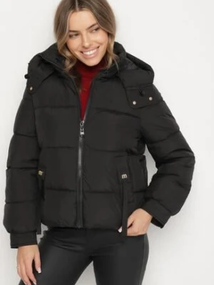 Czarna Pikowana Kurtka Puffer z Kapturem z Możliwością Odpięcia Galanea swest