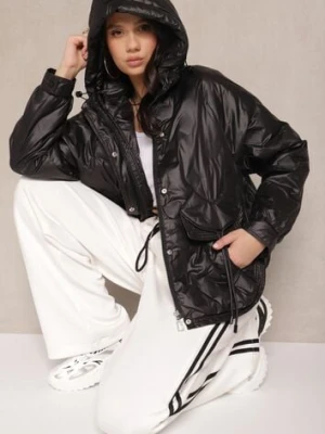 Czarna Pikowana Kurtka w Stylu Utility z Kapturem Hiredia bh forever