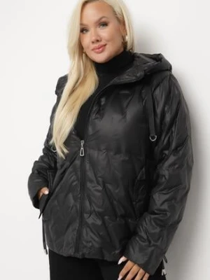 Czarna Pikowana Kurtka Wiatrówka z Kapturem i Wsuwanymi Kieszeniami Dairel bh forever