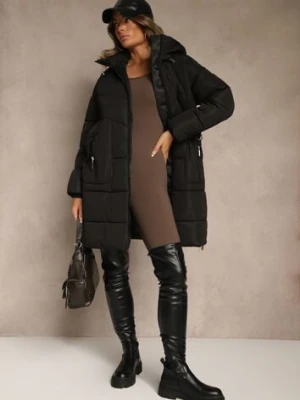 Czarna Pikowana Kurtka z Kapturem i Bocznymi Suwakami Lundrie j.style
