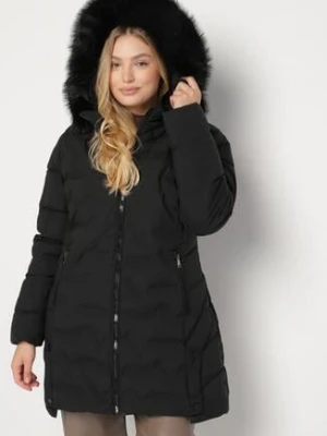 Czarna Pikowana Kurtka z Kapturem z Futerkiem Espenna romee's