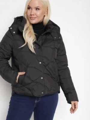 Czarna Pikowana Kurtka z Kieszeniami i Kapturem z Możliwością Odpięcia Nikigala ann gissy