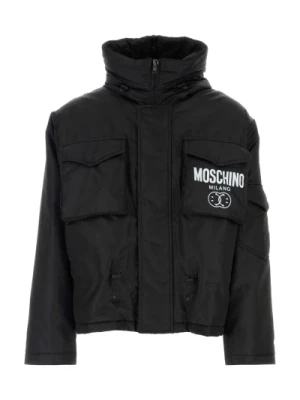 Czarna pikowana kurtka z nylonu Moschino