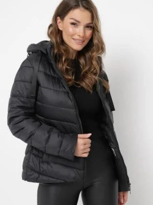 Czarna Pikowana Kurtka Zapinana na Suwak z Kapturem i Kieszeniami Soniss alnwick