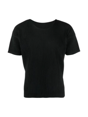 Czarna Plisowana Koszulka z Dekoltem w kształcie litery U Issey Miyake
