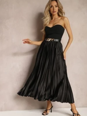 Czarna Plisowana Spódnica Maxi z Gumką w Talii Lirendil yu & me