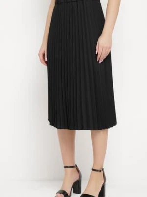 Czarna Plisowana Spódnica Midi z Wyższym Stanem Isolara