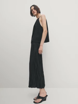Czarna Plisowana Spódnica Średniej Długości - Czarny - - Massimo Dutti - Kobieta