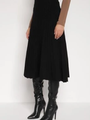 Czarna Plisowana Spódnica z Dzianiny z Kaszmirem o Rozkloszowanym Kroju Grestive tandem