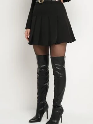 Czarna Plisowana Spódnica z Wiskozą Ozdobiona Paskiem Semarise