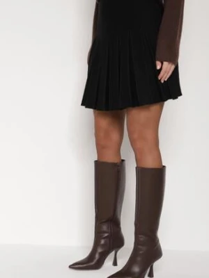 Czarna Plisowana Spódnica z Wiskozą z Wysokim Stanem Nesadoe
