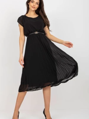Czarna plisowana sukienka z okrągłym dekoltem Italy Moda