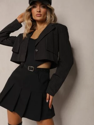 Czarne Plisowane Spódnico-Spodenki z Dodatkiem Wiskozy High Waist Ozdobione Paskiem Selivia elsa.m by may