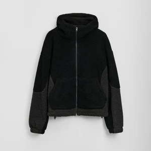 Czarna polarowa bluza z kapturem i grafitowymi wstawkami House