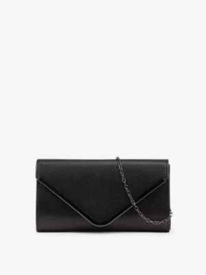 Czarna Połyskująca Torebka Kopertówka z Metaliczną Ozdobą Banostria caely