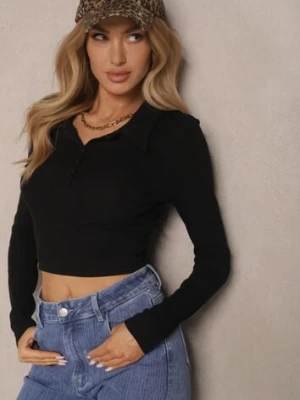 Czarna Prążkowana Bluzka z Bawełny Ozdobiona Guzikami i Kołnierzykami Sesanela elsa.m by may