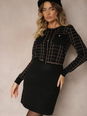 Czarna Prosta Spódnica z Dzianiny z Domieszką Wełny z Gumką w Talii Parilae acajo