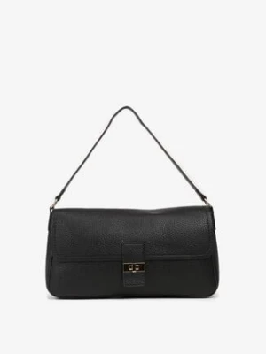 Czarna Prostokątna Torebka na Ramię z Metaliczną Ozdobą Durrive chantal firenze