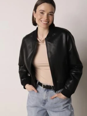 Czarna Przejściowa Kurtka Bomberka z Imitacji Skóry Izanelia
