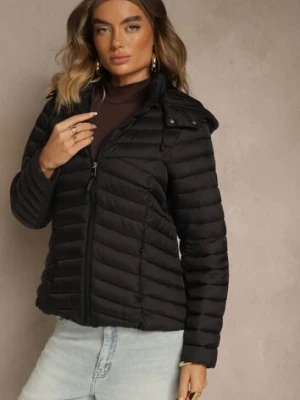 Czarna Przejściowa Kurtka z Pikowanymi Przeszyciami i Kapturem Suritte j.style