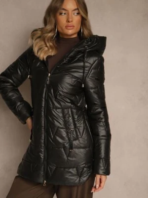 Czarna Przejściowa Kurtka z Pikowanymi Przeszyciami Kapturem i Suwakami Taranessa swest