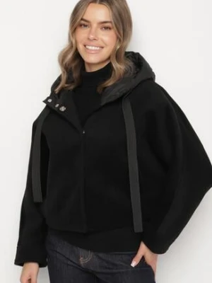 Czarna Przejściowa Kurtka z Rękawami Typu Nietoperz i Kapturem Alinee glo-story