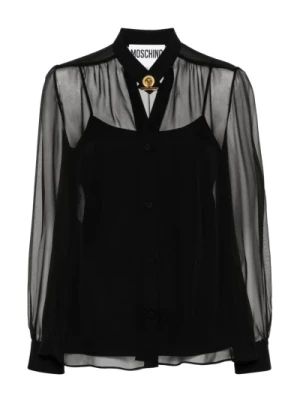 Czarna przezroczysta warstwowa bluzka z pozłacanymi elementami Moschino