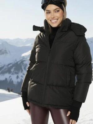 Czarna Pudełkowa Kurtka Pikowana z Kapturem Anena j.style