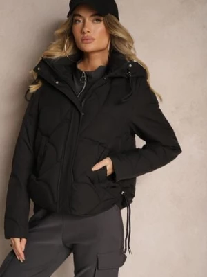 Czarna Pudełkowa Kurtka Zdobiona Pikowanymi Przeszyciami z Kapturem i Ściągaczami Ziasha swest