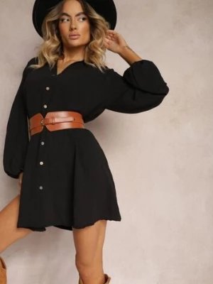 Czarna Pudełkowa Sukienka Oversize Ozdobiona Guziczkami Eudoratte j studio