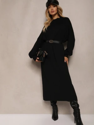 Czarna Pudełkowa Sukienka z Wiskozą i Półgolfem Salindra M&d Fashion