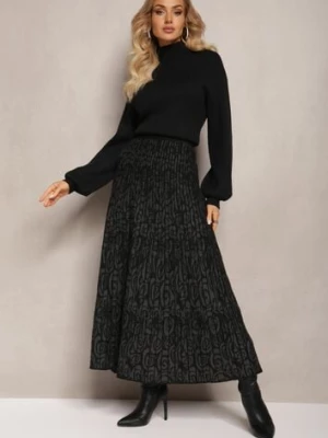 Czarna Rozkloszowana Spódnica Dzianinowa Maxi z Wiskozy Nich elsa.m by may