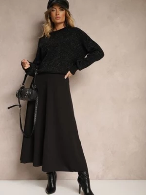 Czarna Rozkloszowana Spódnica Maxi z Paskiem i Klamrą Adlirca